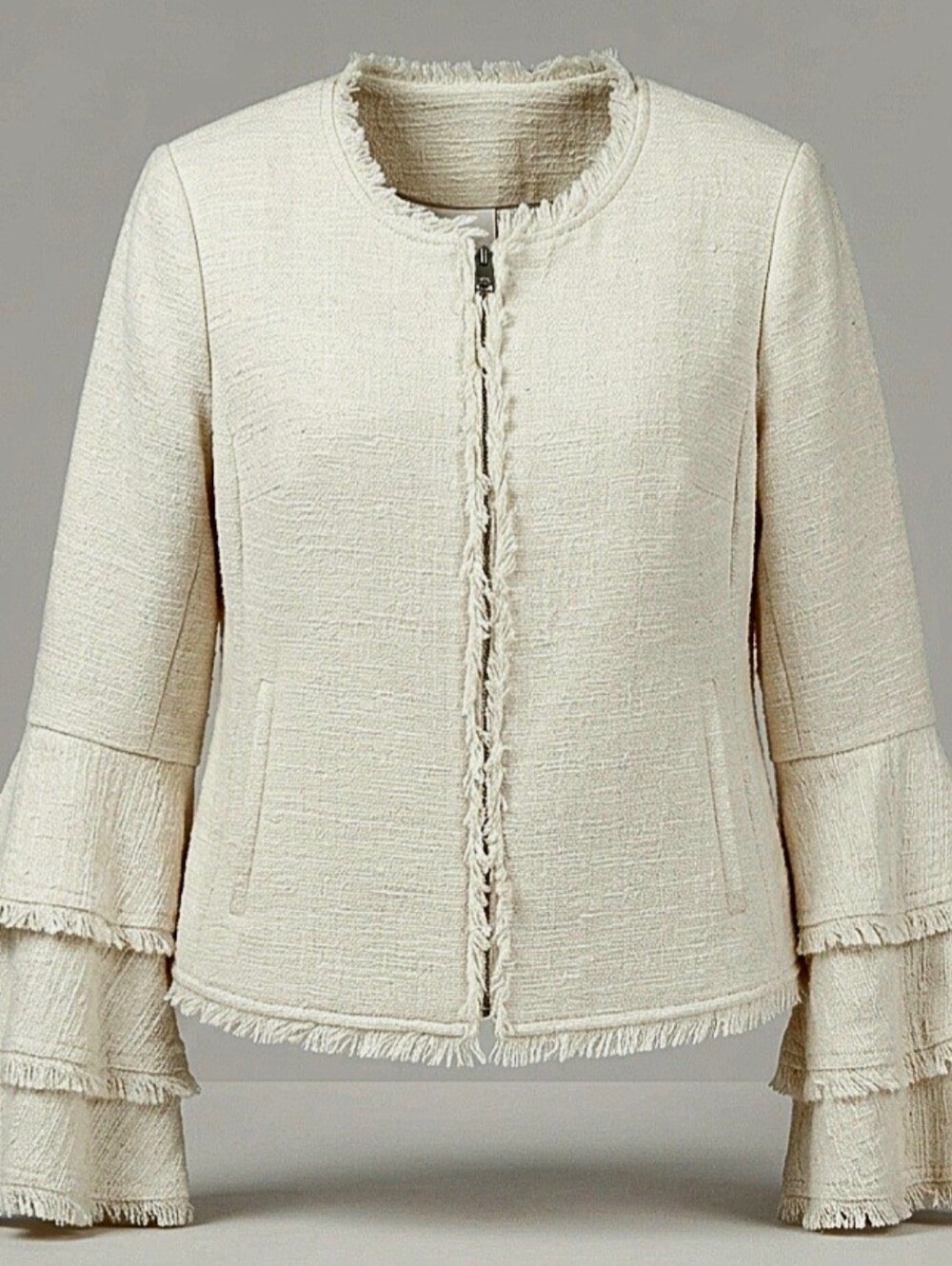 Ruffled Sleeved Tailored Cream Blazer
